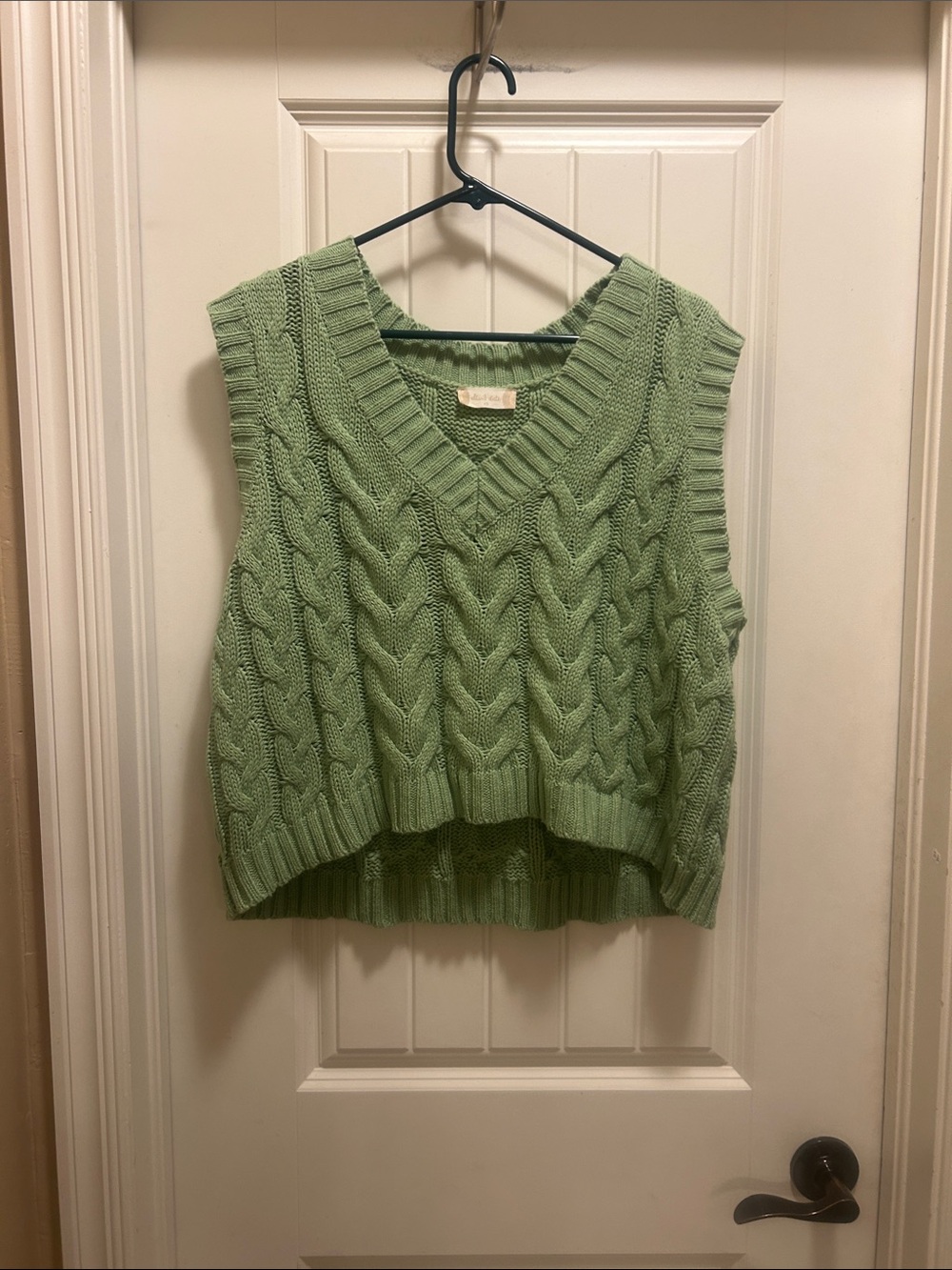 Altar'd State Light Green Cable Knit V-Neck Sweater Vest